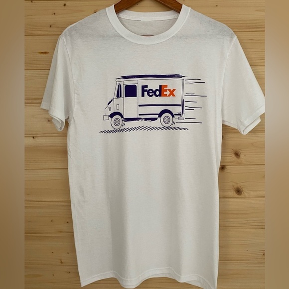 Fruit of the Loom Tops - FRUIT of the LOOM FedEx Delivery Truck Graphic Design Unisex Small White Cotton